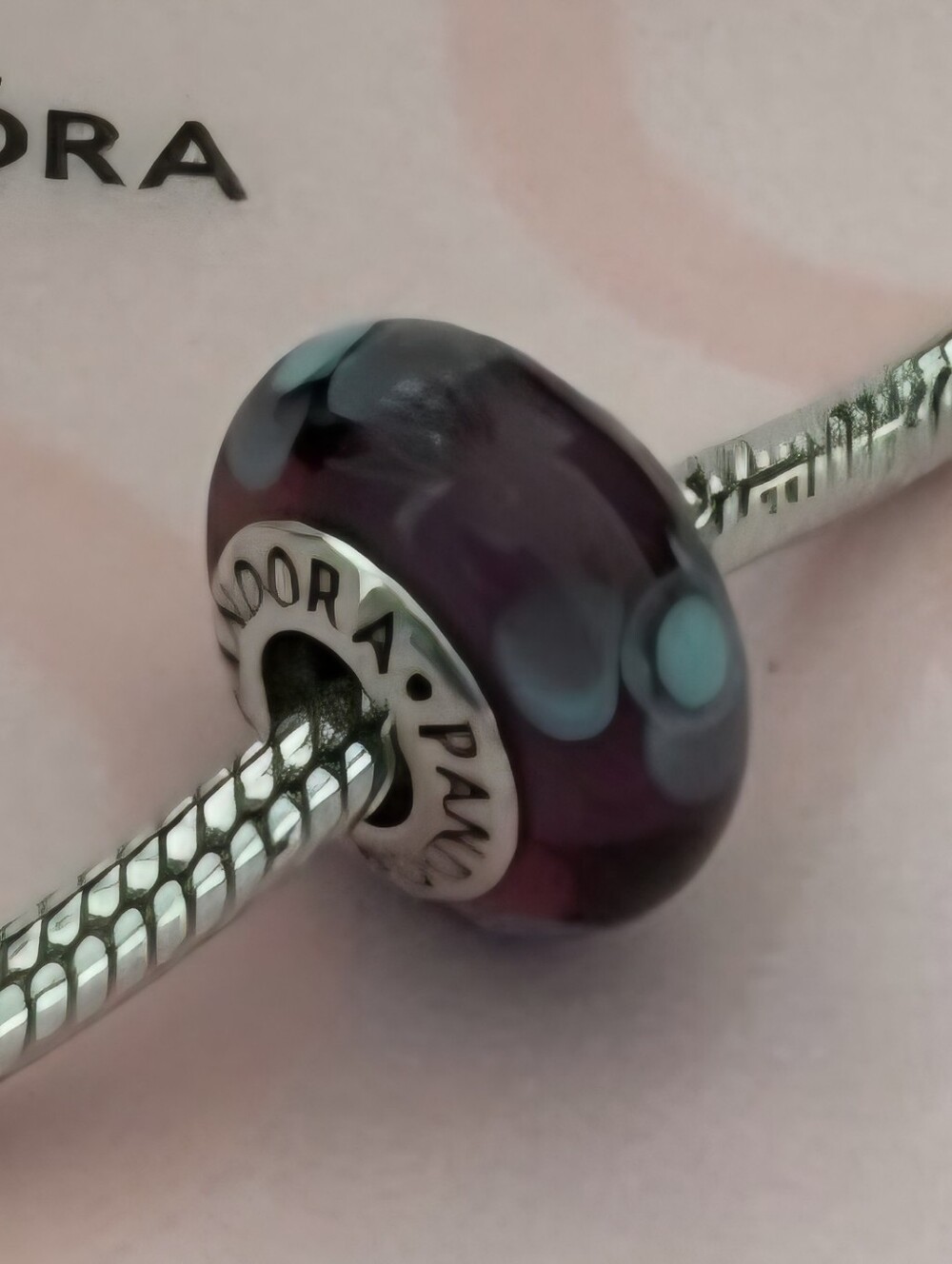 Pandora Purple Murano Glass Charm with Teal Dots